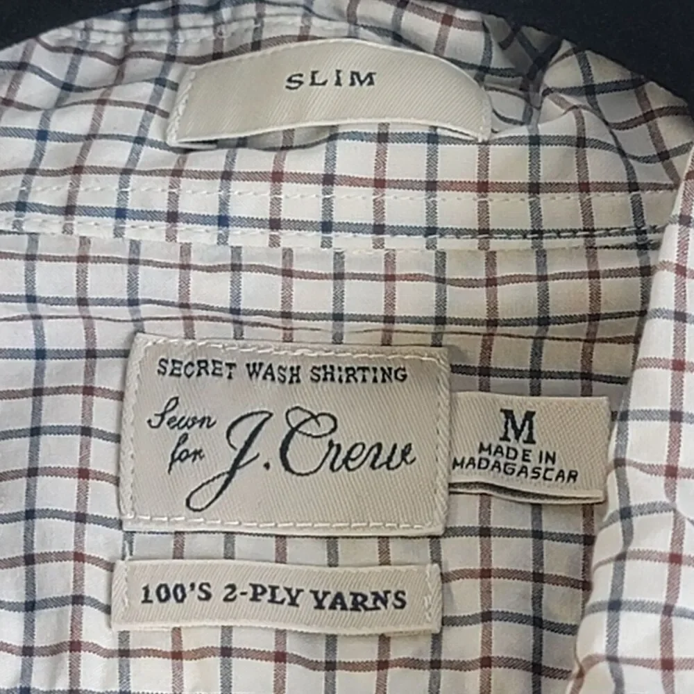 J.Crew Secret Wash Shirt Men's Slim Medium Brown Blue Check Cotton Button Front